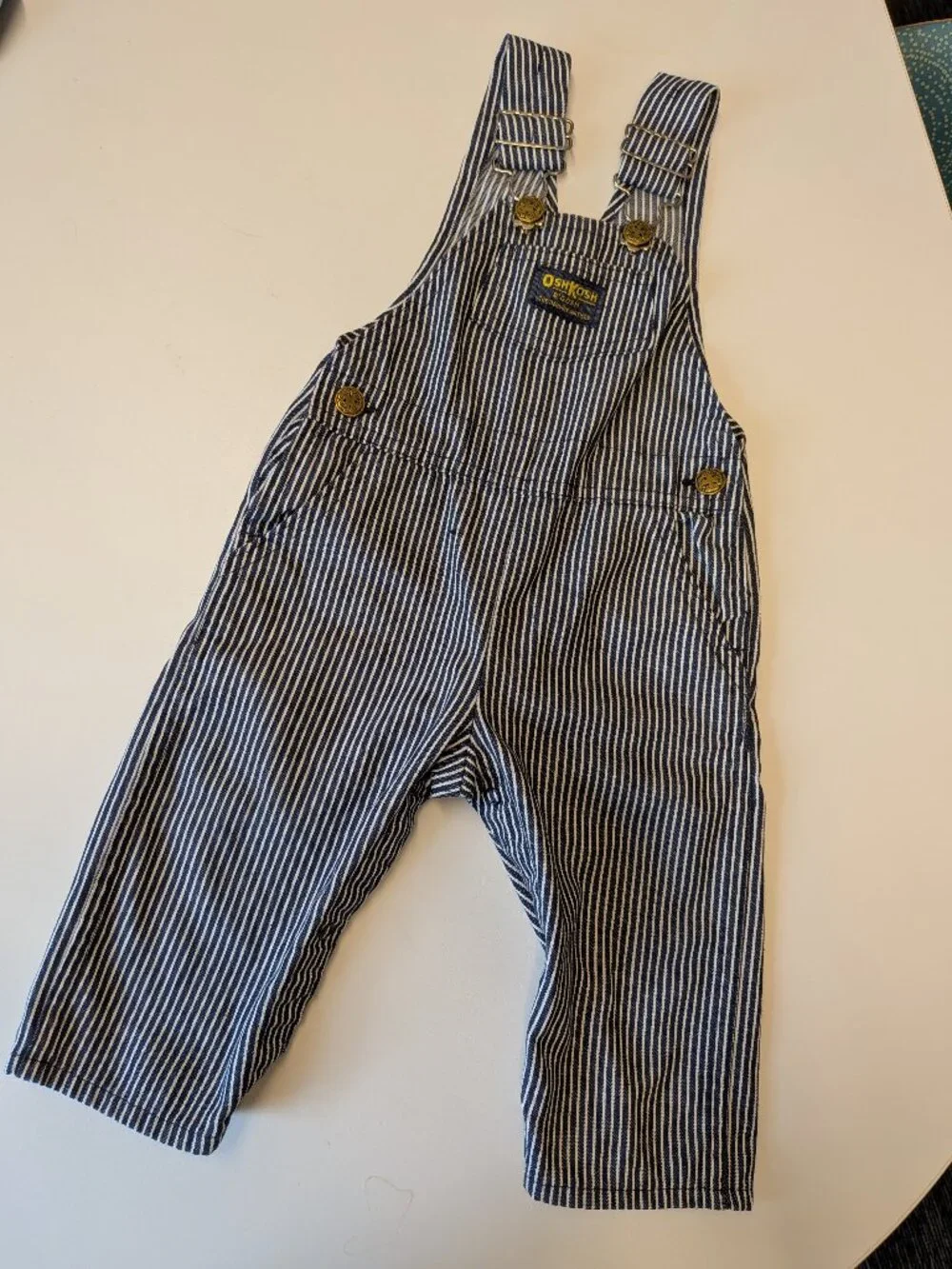 VTG 1980s OshKosh B'Gosh Hickory Railroad Stripe Overalls - Made in USA (18 Mos)